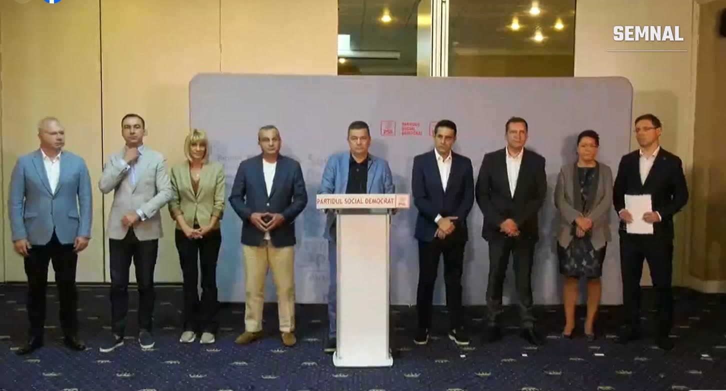 Sorin Grindeanu și conducerea PSD la conferința de presă de la Sinaia, 31 august 2026