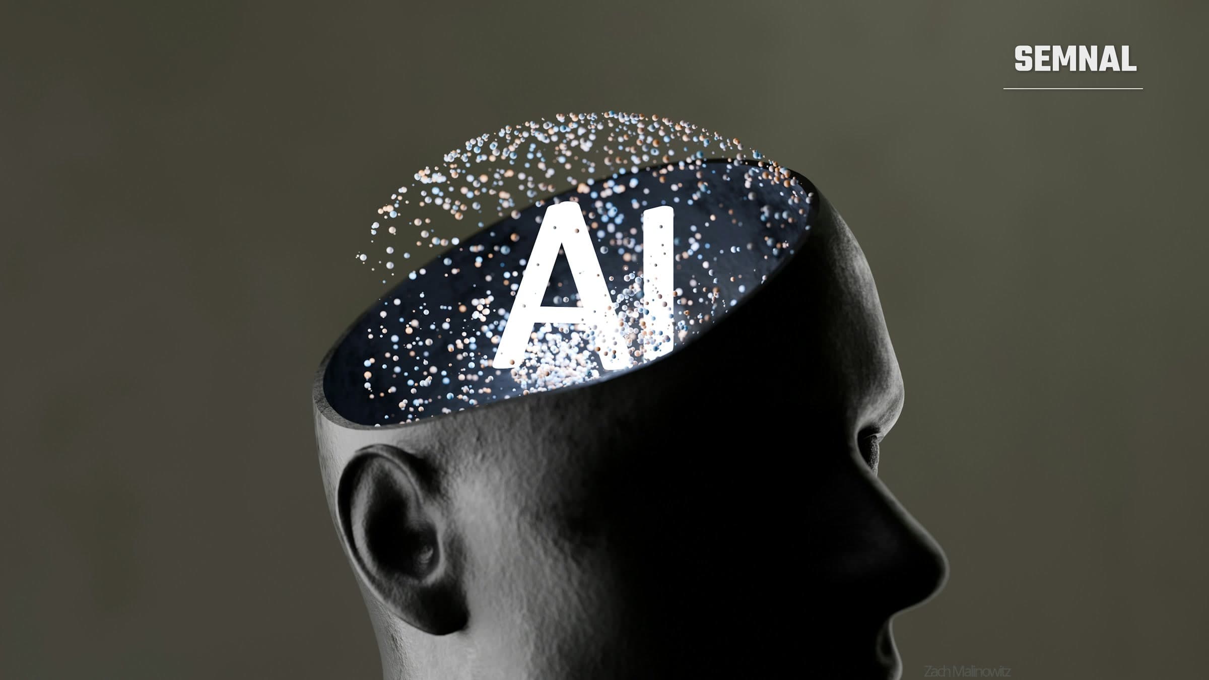 Concept vizual: inteligența artificială, ilustrată ca o deschidere luminoasă în mintea umană