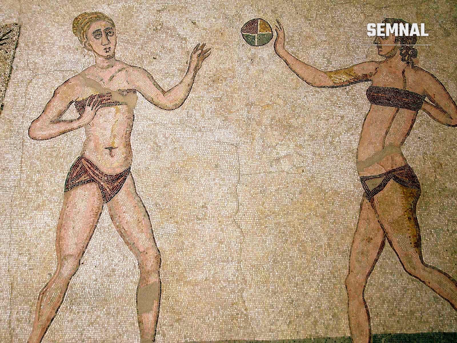 Mozaic antic roman cunoscut drept „fetele în bikini”, de la Villa Romana del Casale, Piazza Armerina, Sicilia