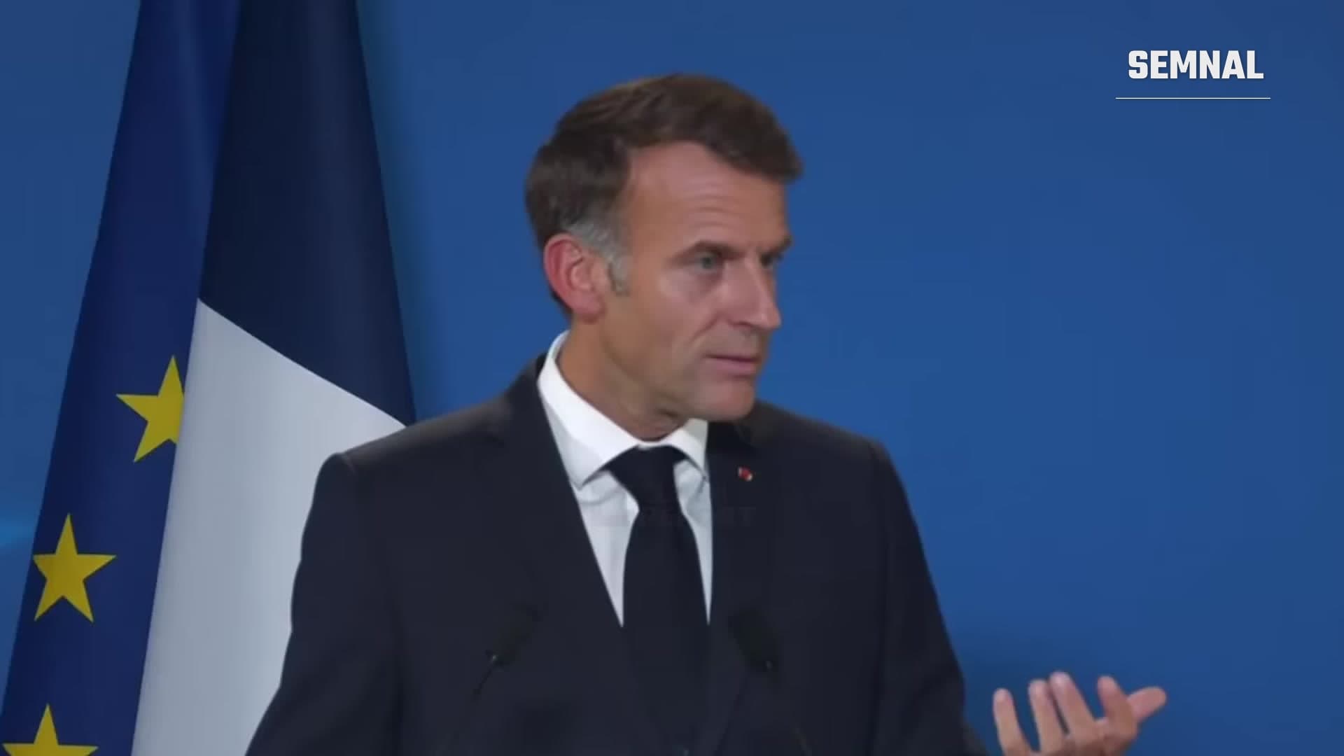Emmanuel Macron vorbind la conferința de presă de la finalul Consiliului European de la Bruxelles