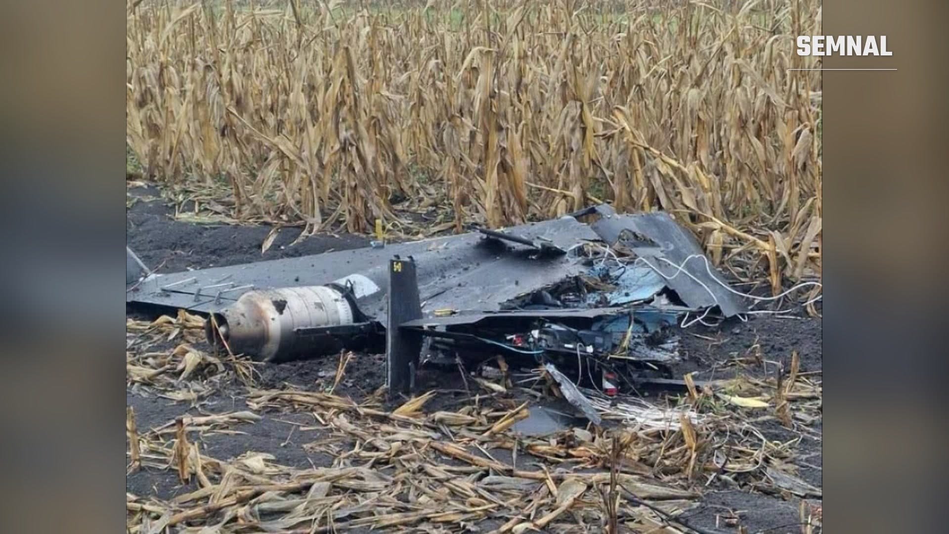 Resturile unei drone căzute într-un lan de porumb din satul Chiștelnița, raionul Telenești