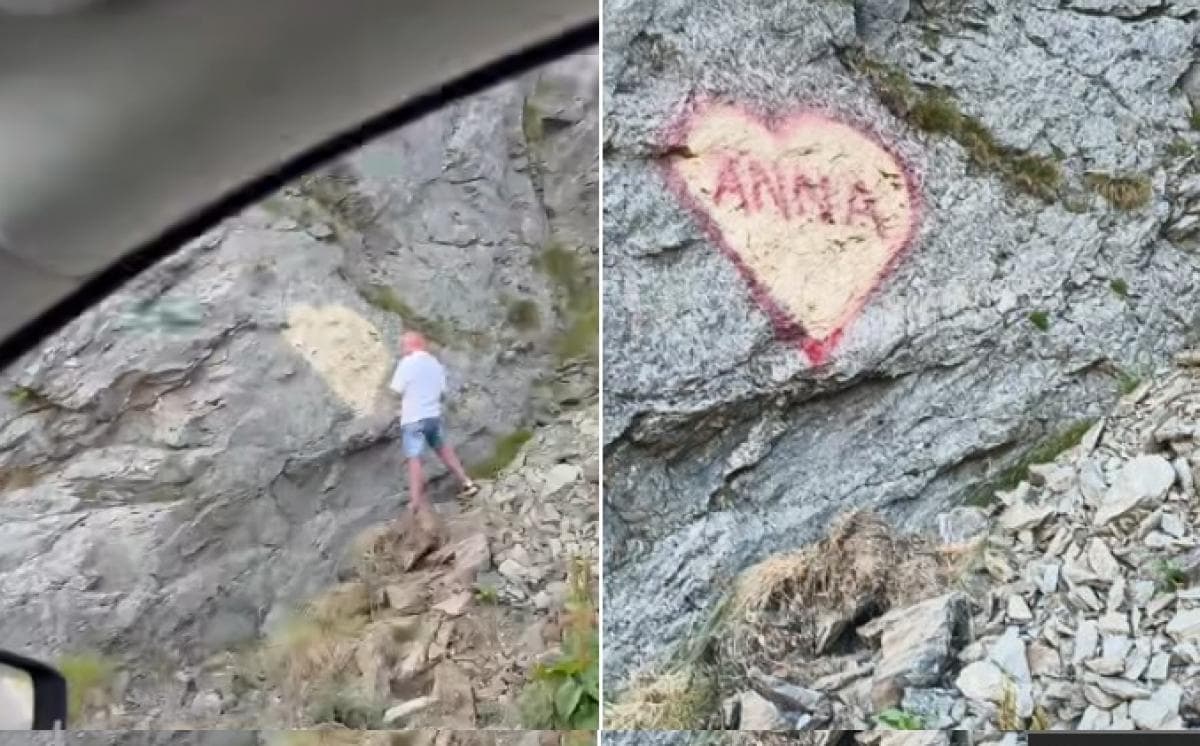 „Inima ANNA” și alte 10 graffiti, șterse de pe stâncile Transfăgărășanului