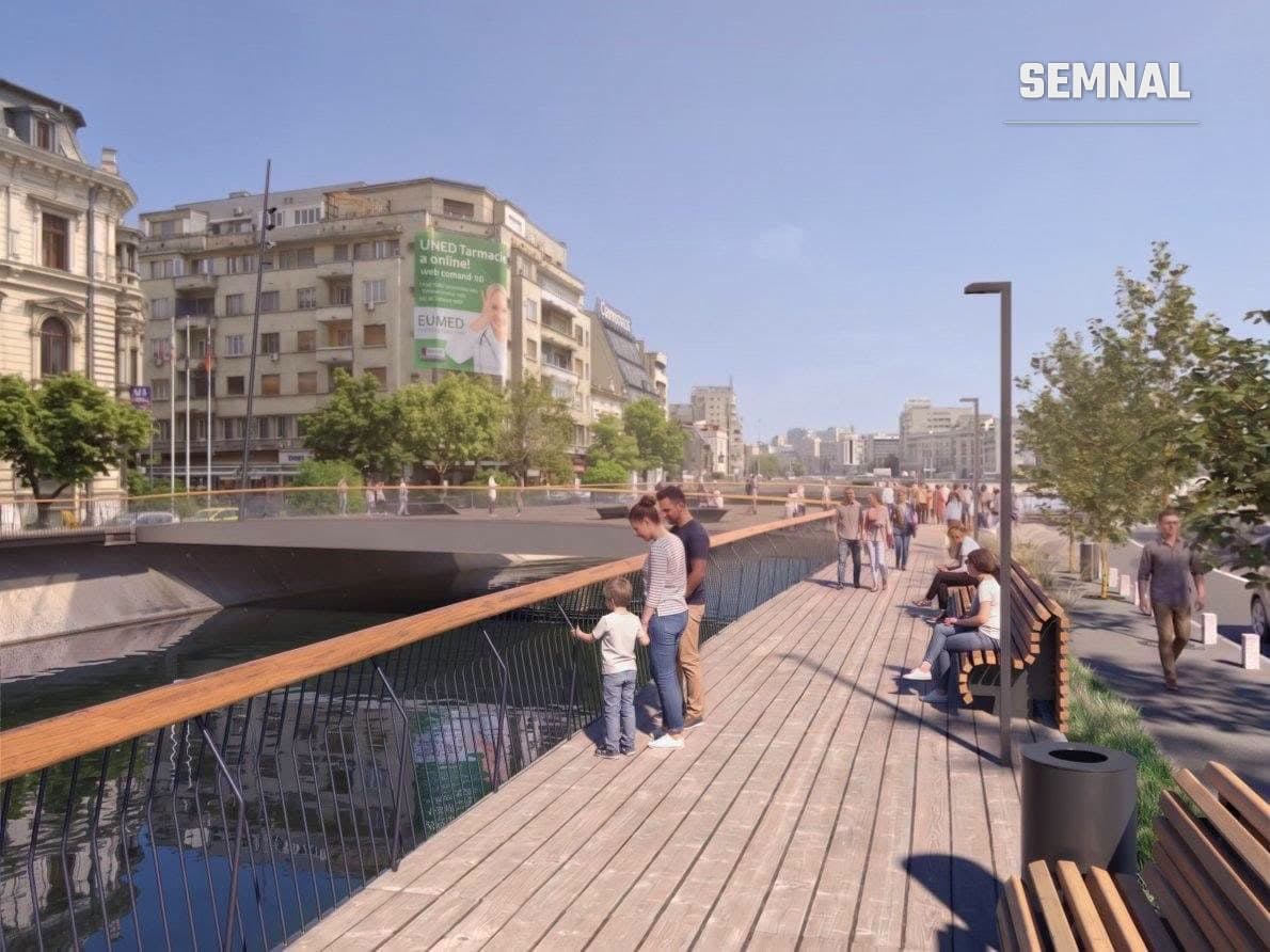 Pasarelă pietonală din lemn într-un mediu urban, imagine ilustrativă