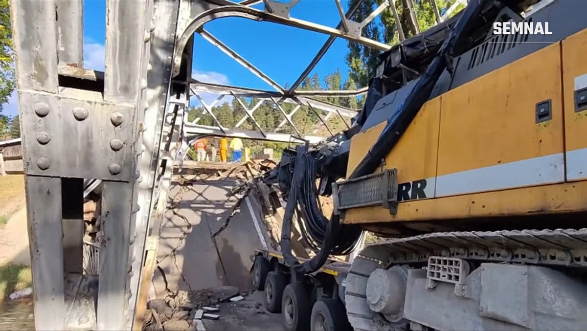 In imagine este podul din Bacău, satul Ciobănuș, distrus de un utilaj greu.