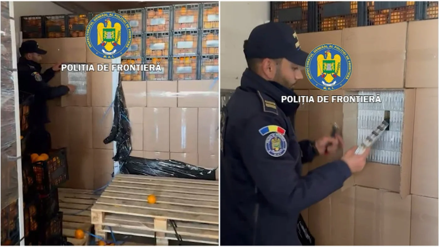 Țigări de contrabandă ascunse în portocale, la Giurgiu