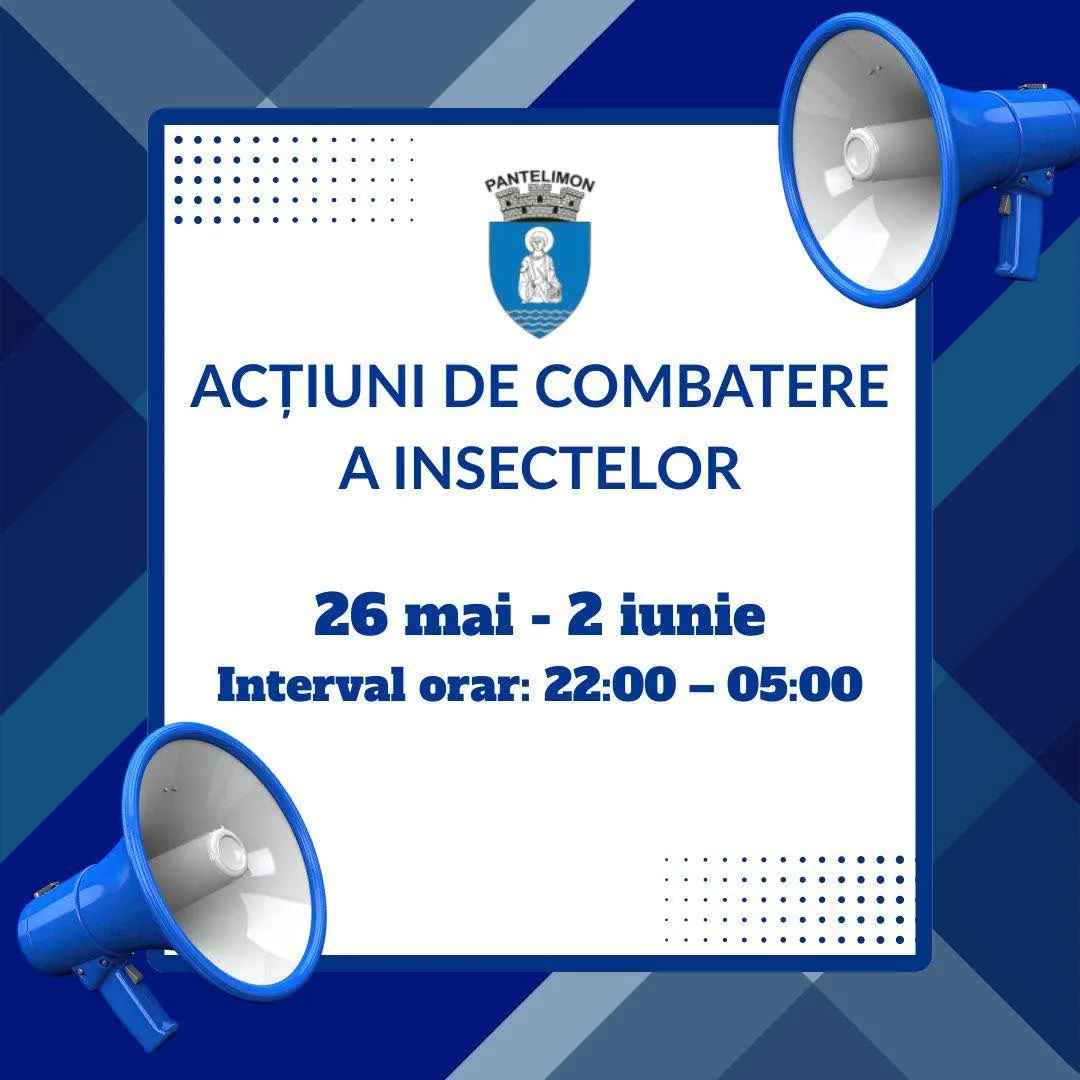 Anunt Primaria Pantelimon: actiuni de combatere a insectelor 26 mai - 2 iunie 2026, interval 22:00-05:00