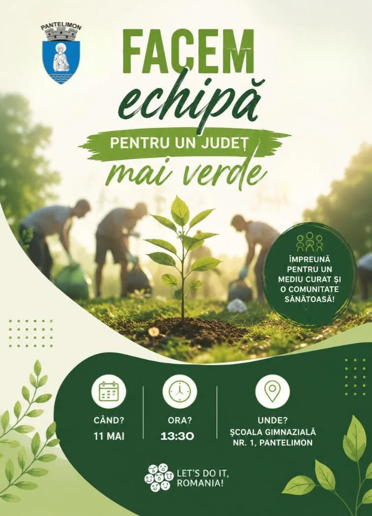Afis Primaria Pantelimon: actiune de voluntariat Let's Do It Romania pe 11 mai la Scoala Gimnaziala Nr. 1