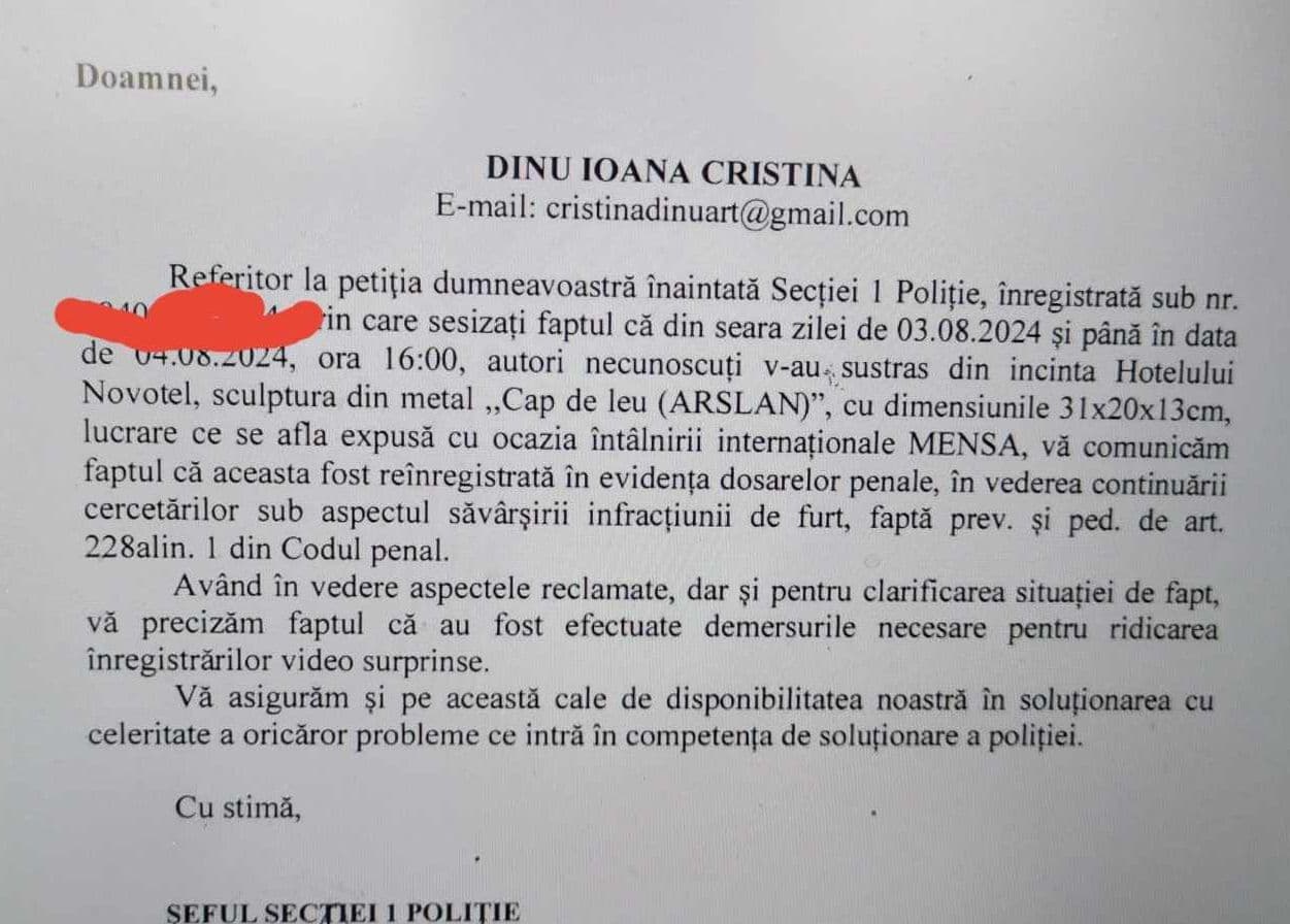 Mister la hotelul Novotel. A dispărut „Arslan”, o  lucrare de artă expusă în cadrul uni eveniment