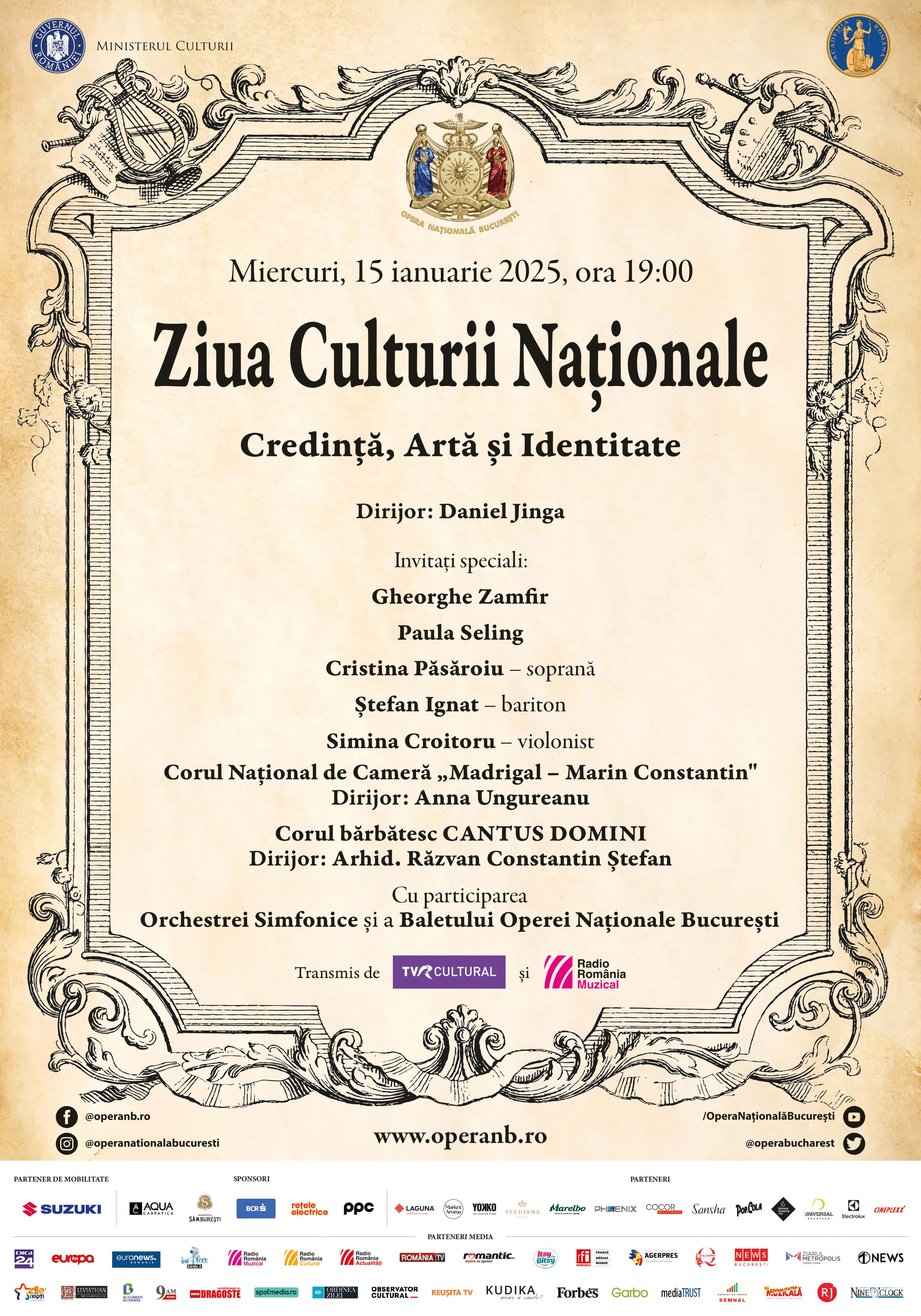 Spectacolul de gală organizat de Opera Națională București cu ocazia Zilei Culturii Naționale celebrează Credința, Arta și Identitatea Românească