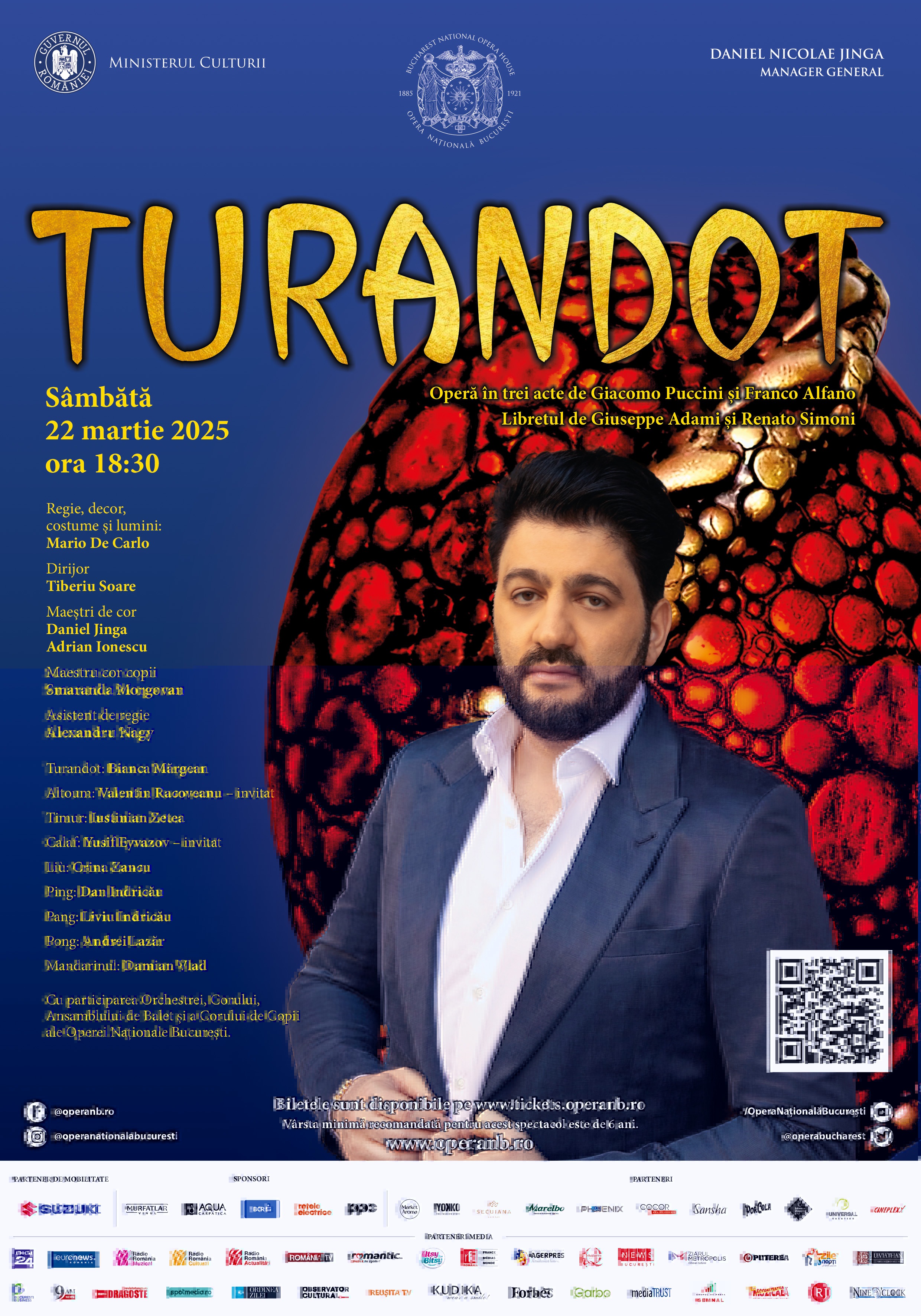 Opera Națională București prezintă, sâmbătă, 22 martie, Turandot de Puccini, cu tenorul azer de talie internațională Yusif Eyvazov în rolul Calaf