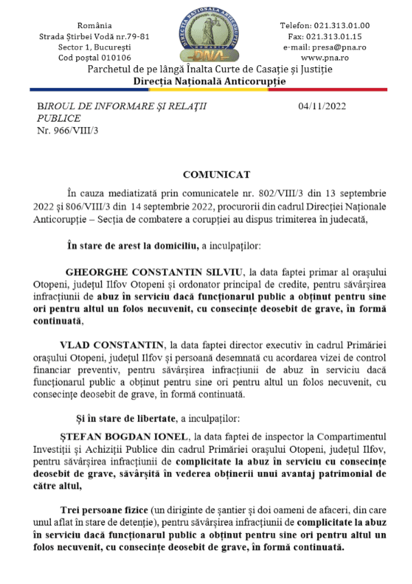 Comunicat DNA Otopeni