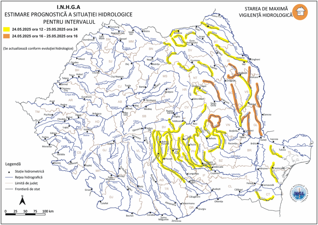 Cod Galben hidrologic pe râuri din județul Buzău. Avertizare valabilă până la miezul nopții