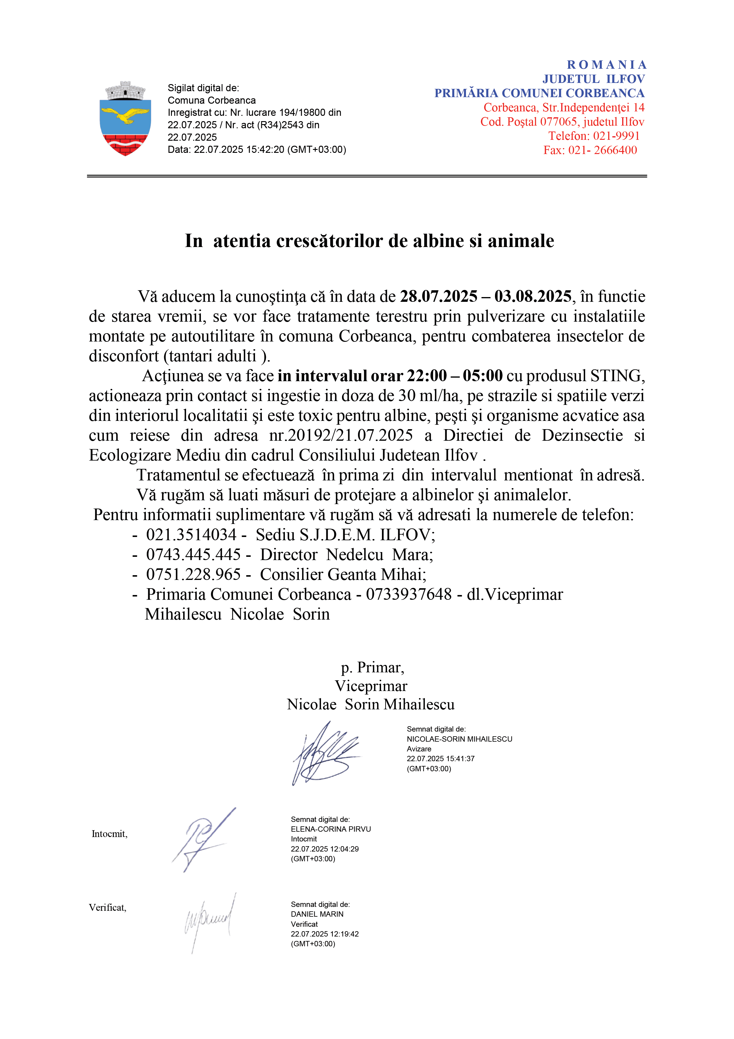 Dezinsecție comuna Corbeanca