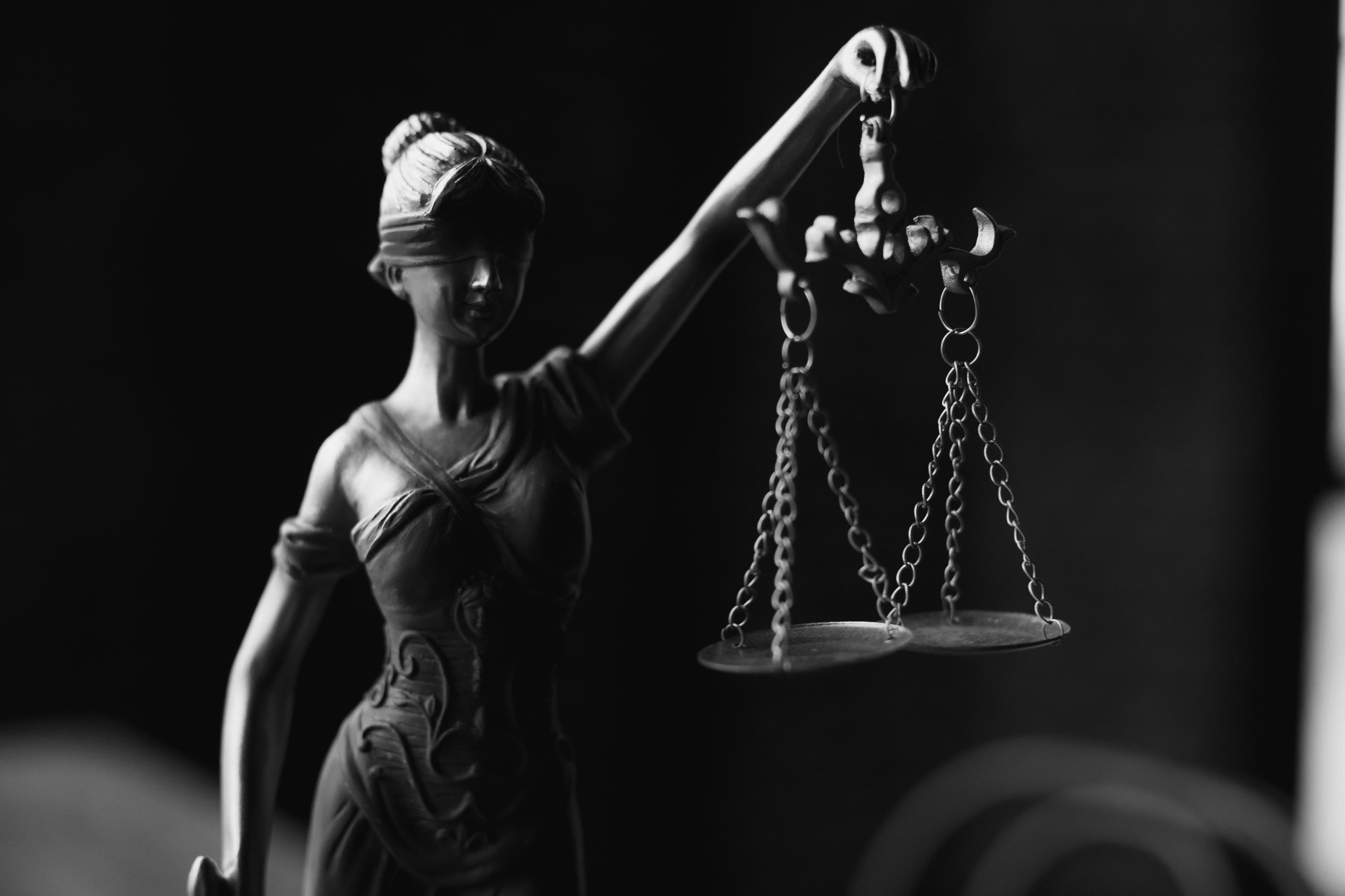 Statuia Doamnei Justiției cu ochii legați, ținând cântarul echității, simbol al justiției și al deciziilor constituționale privind drepturile fundamentale ale cetățenilor.