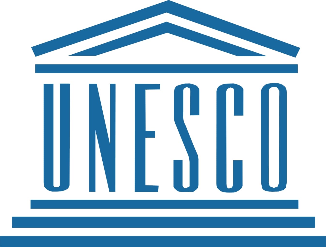 Sigla Organizației Națiunilor Unite (ONU) - 構ție albastră stilizată cu coloane și acoperământ, reprezentând instituția internațională care condamnă atacul aerian din Myanmar.