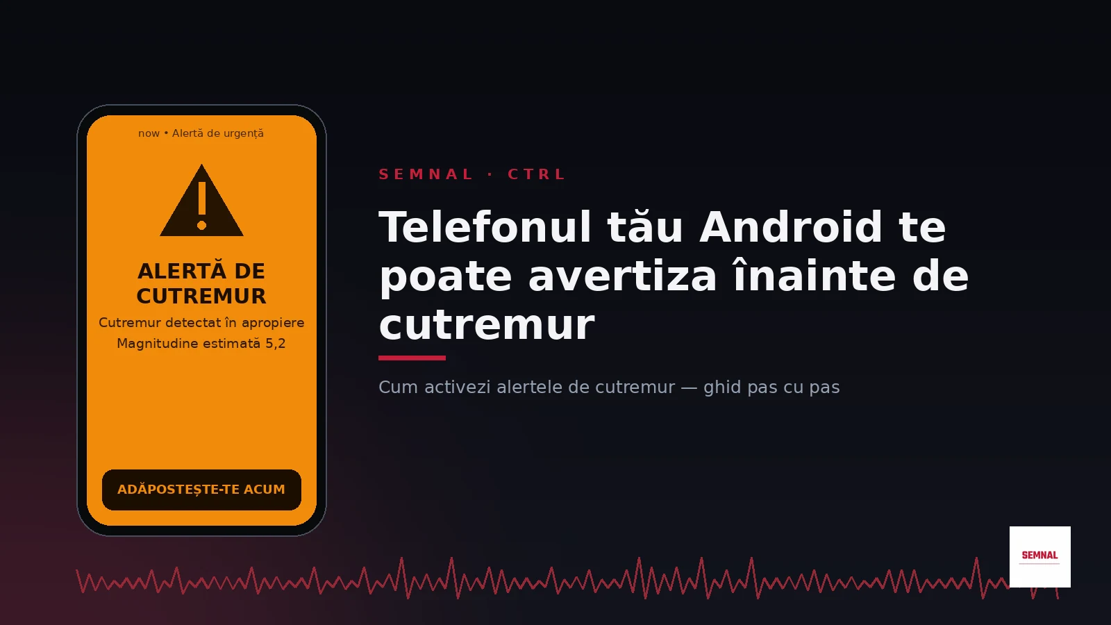 Telefon Android afișând o alertă de cutremur pe ecran