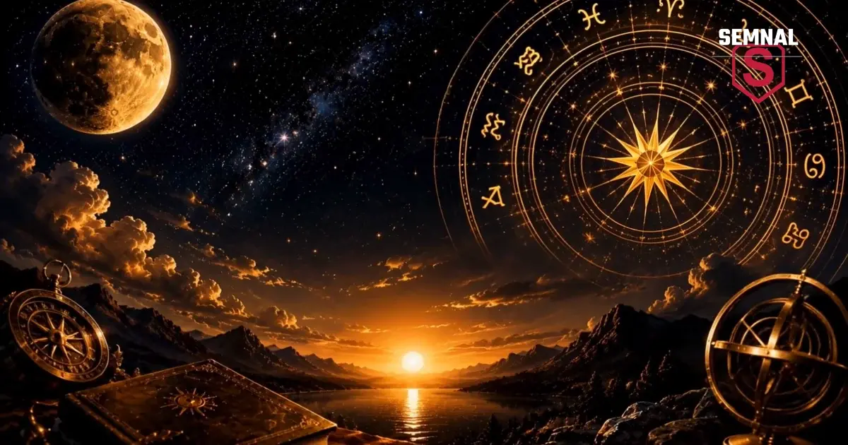 Cer nocturn cu Luna, roata zodiacală și un răsărit peste munți - astro previziuni septembrie 2026
