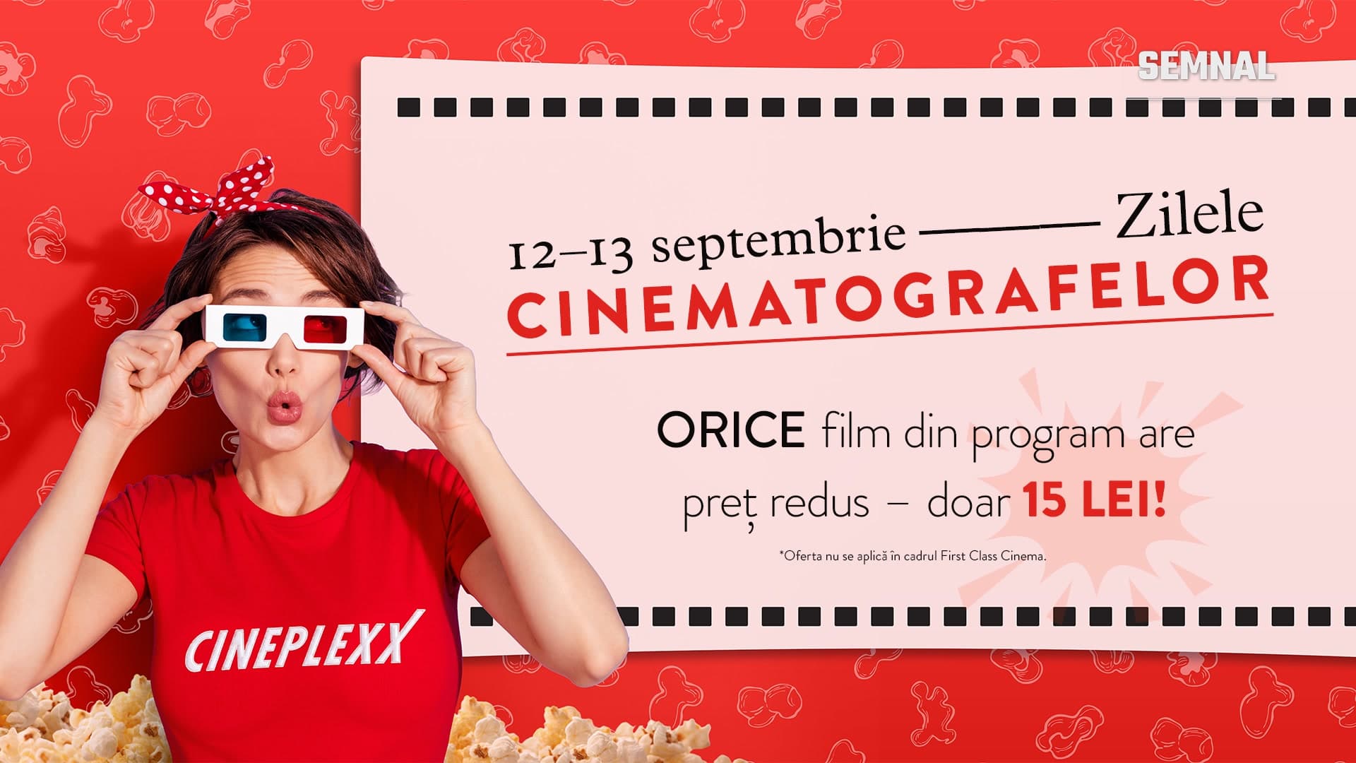 Afiș Cineplexx pentru Ziua Cinematografelor, 12-13 septembrie, bilet la 15 lei