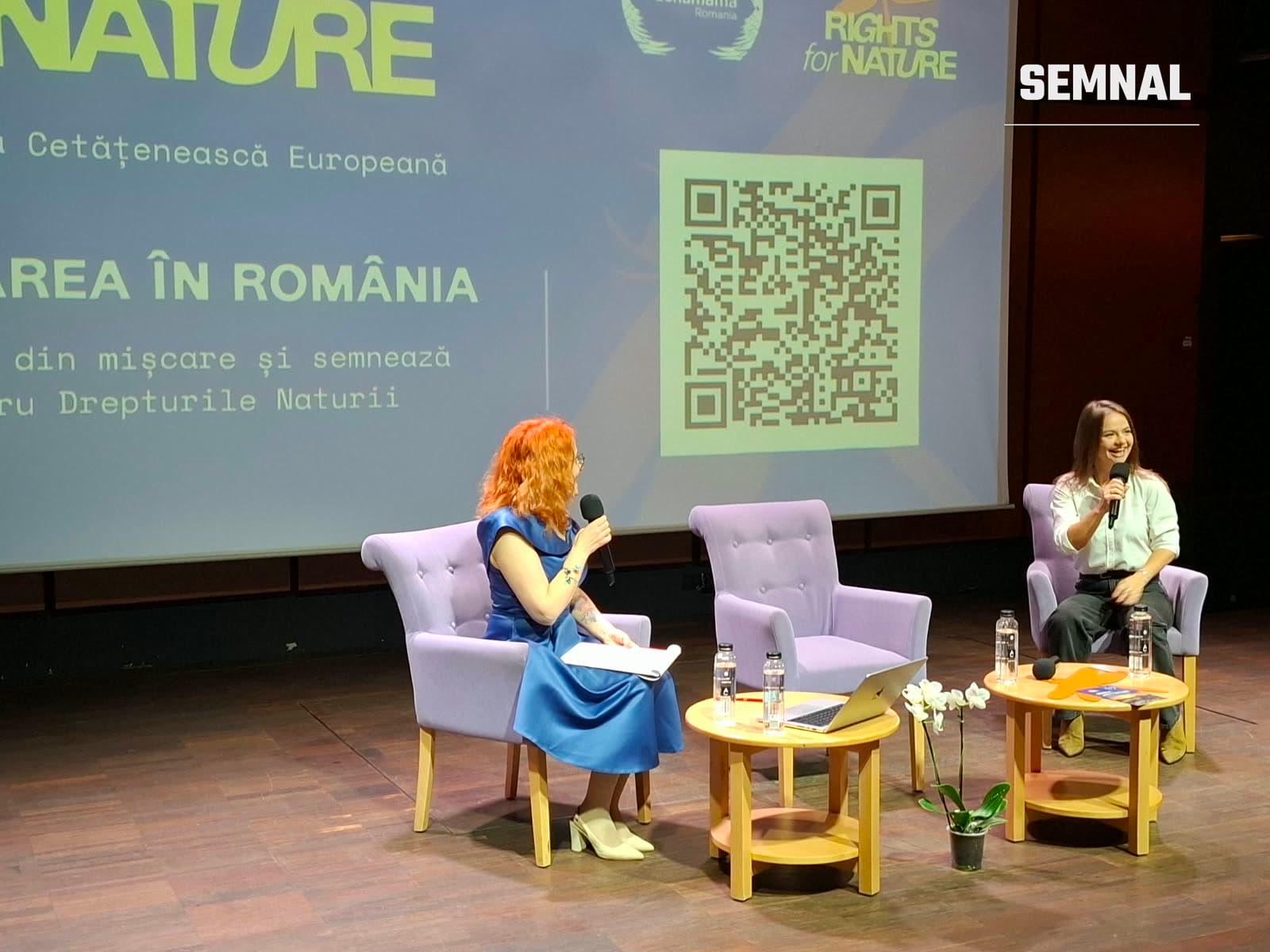 Alexandra Postelnicu, președinta Pachamama România, și Monica Popescu la lansarea campaniei Drepturi pentru Natură