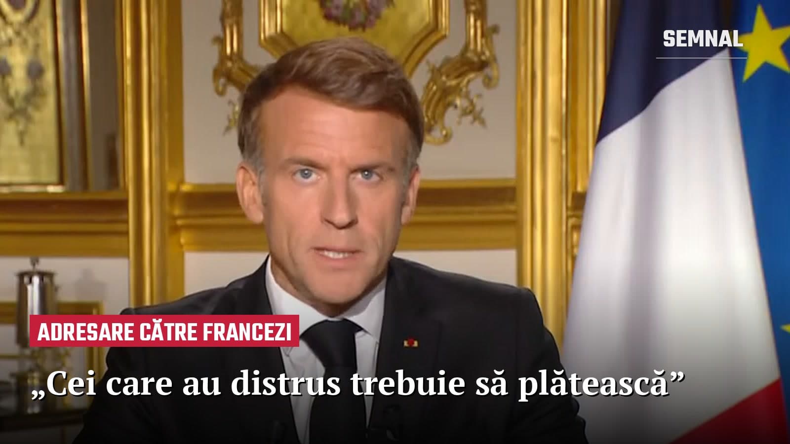 Emmanuel Macron în timpul adresării către francezi de la Palatul Élysée, 18 octombrie 2026 (Foto: Președinția Republicii Franceze)