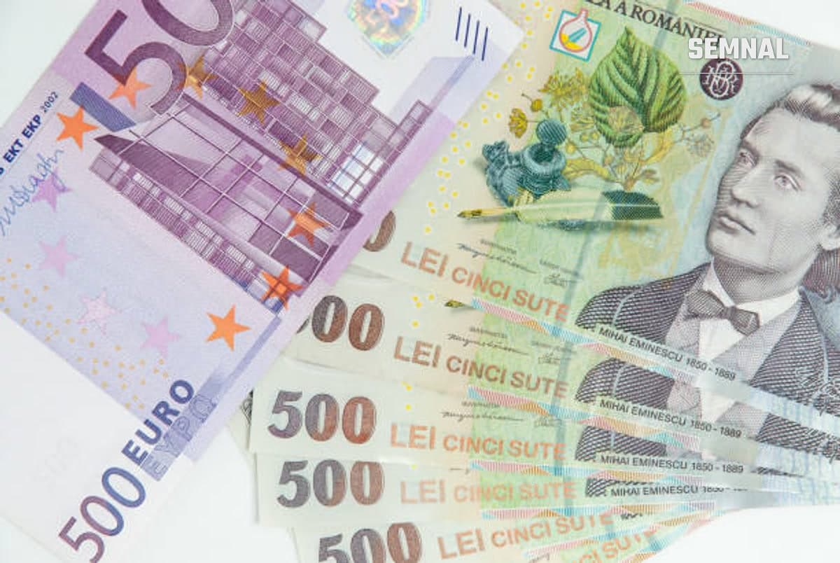 Bancnote de euro și de lei românești.