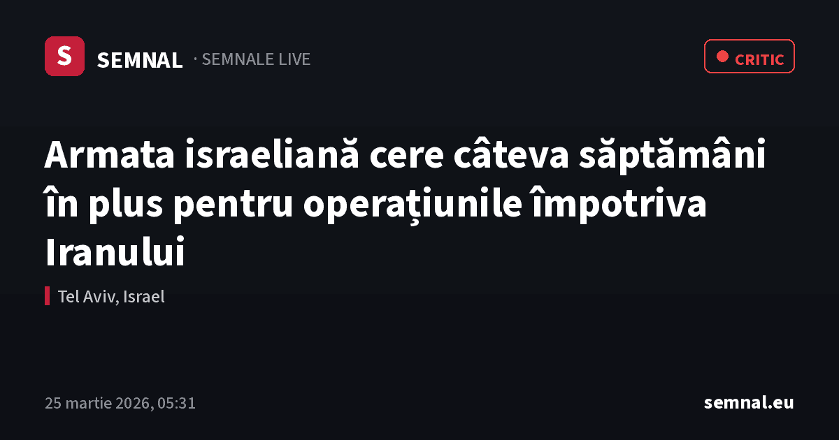 Armata israeliană cere câteva săptămâni în plus pentru operațiunile împotriva Iranului — Semnale