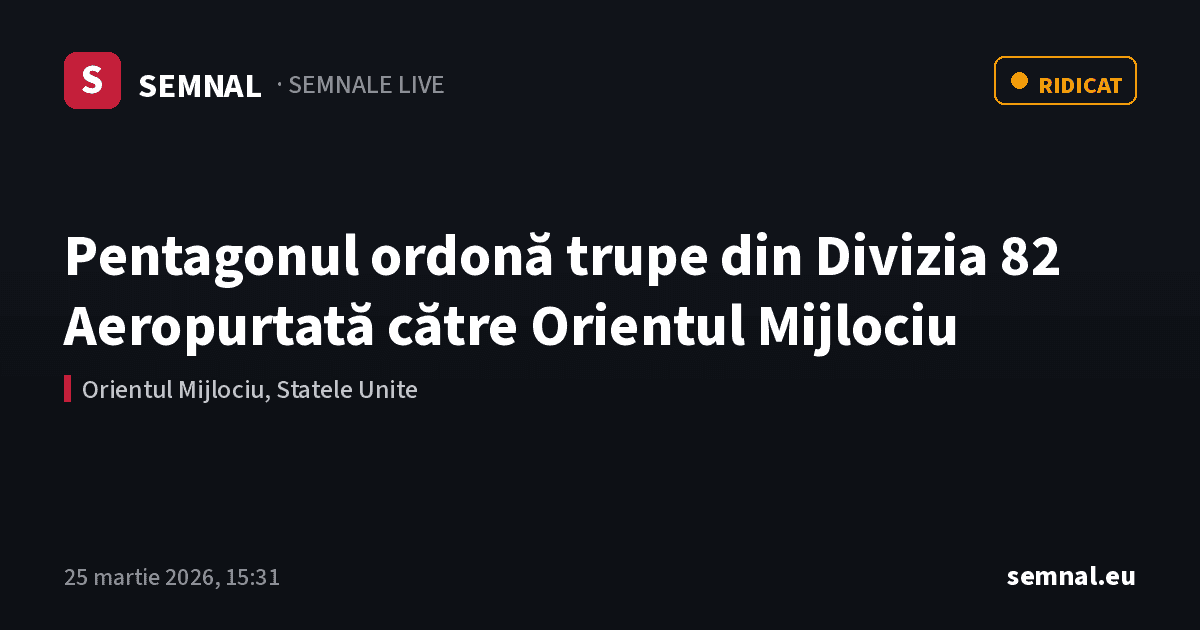 Pentagonul ordonă trupe din Divizia 82 Aeropurtată către Orientul Mijlociu — Semnale