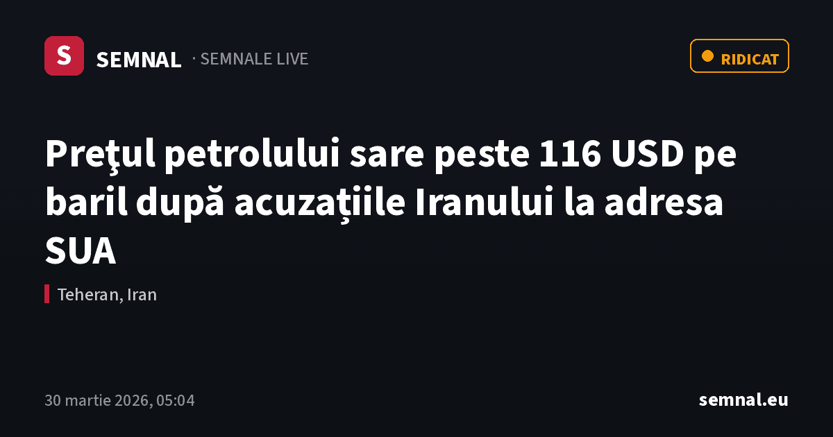 Preţul petrolului sare peste 116 USD pe baril după acuzațiile Iranului la adresa SUA — Semnale