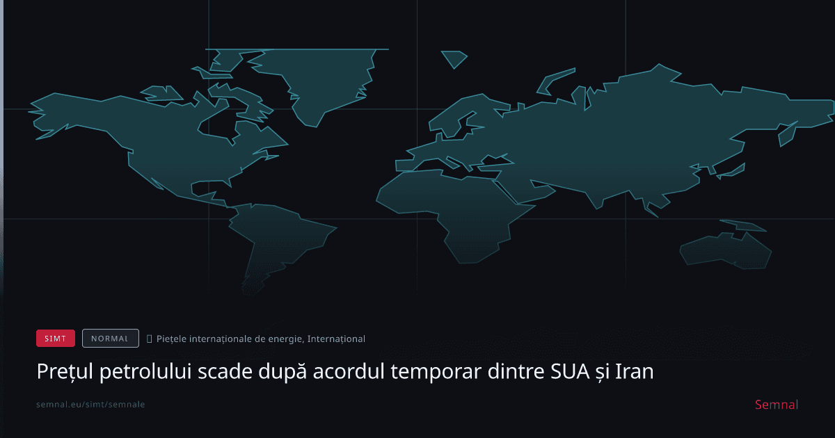 Hartă mondială cu contururi de țări în albastru pe fundal negru, reprezentând perspectiva globală asupra acordului petrolier dintre SUA și Venezuela și piețele internaționale de energie.