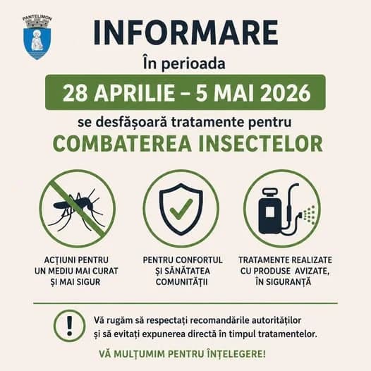 Pantelimon: Tratamente pentru combaterea insectelor în perioada 28 aprilie – 5 mai 2026