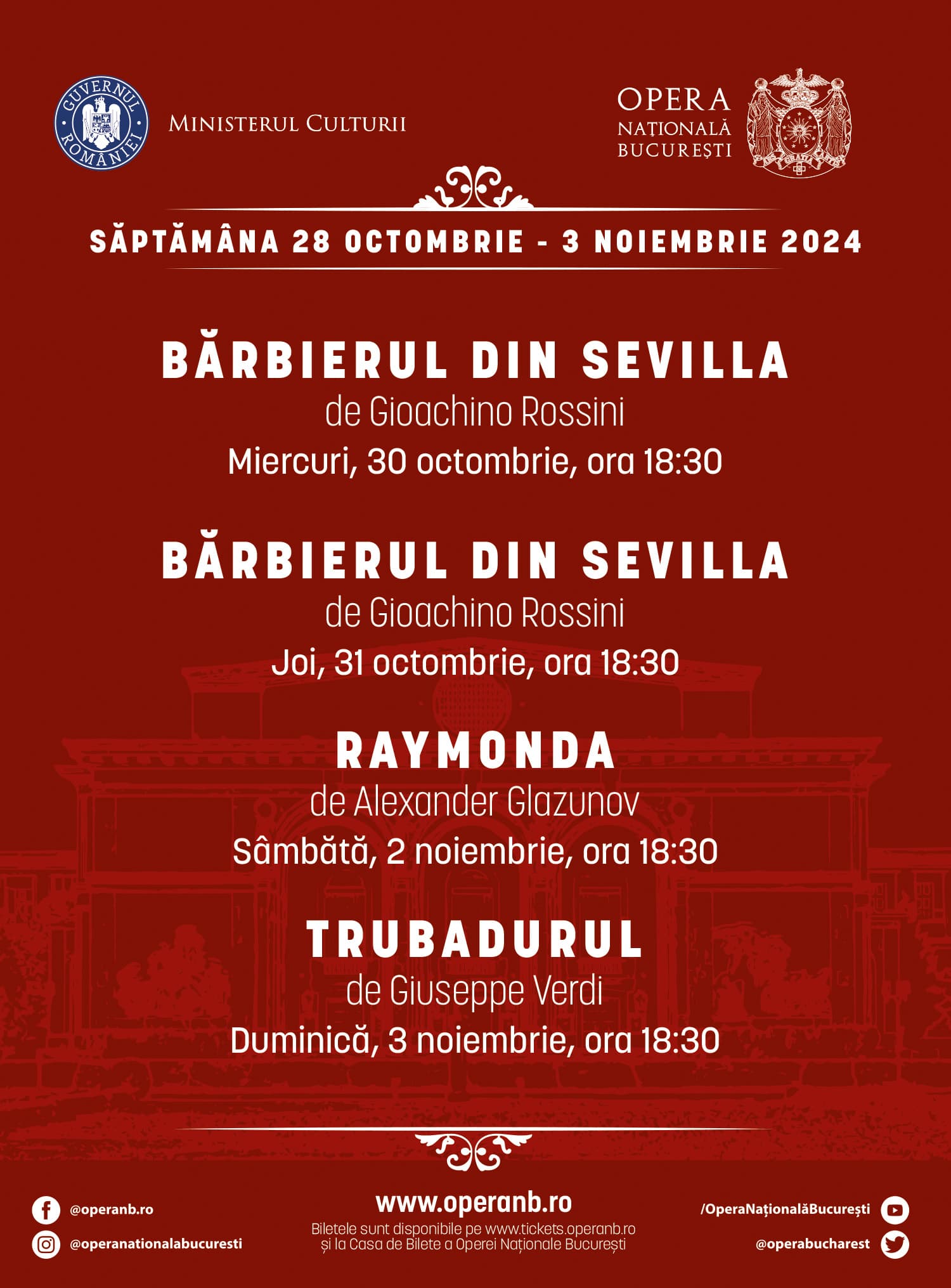 Spectacole fastuoase de balet și operă, la sfârșit de octombrie și început de noiembrie, la Opera Națională București