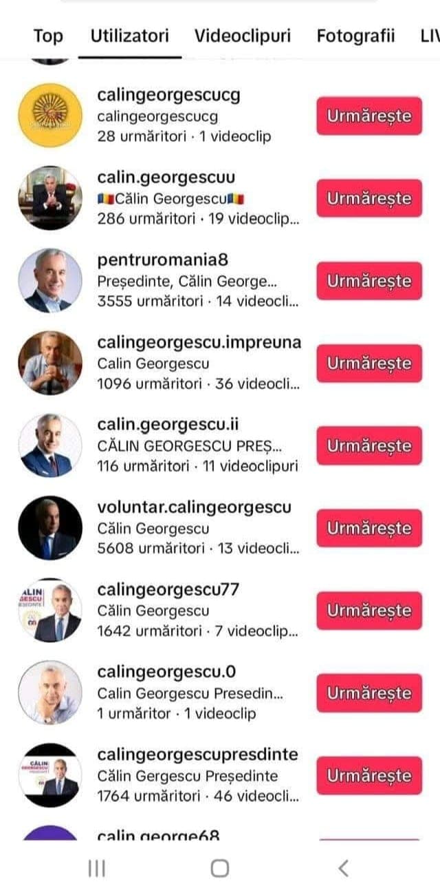 Conturi TikTok Calin Georgescu