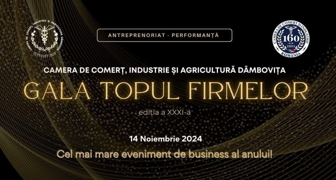 Pe 14 noiembrie 2024, Camera de Comerț Dâmbovița va premia, și în acest an, excelența în afaceri