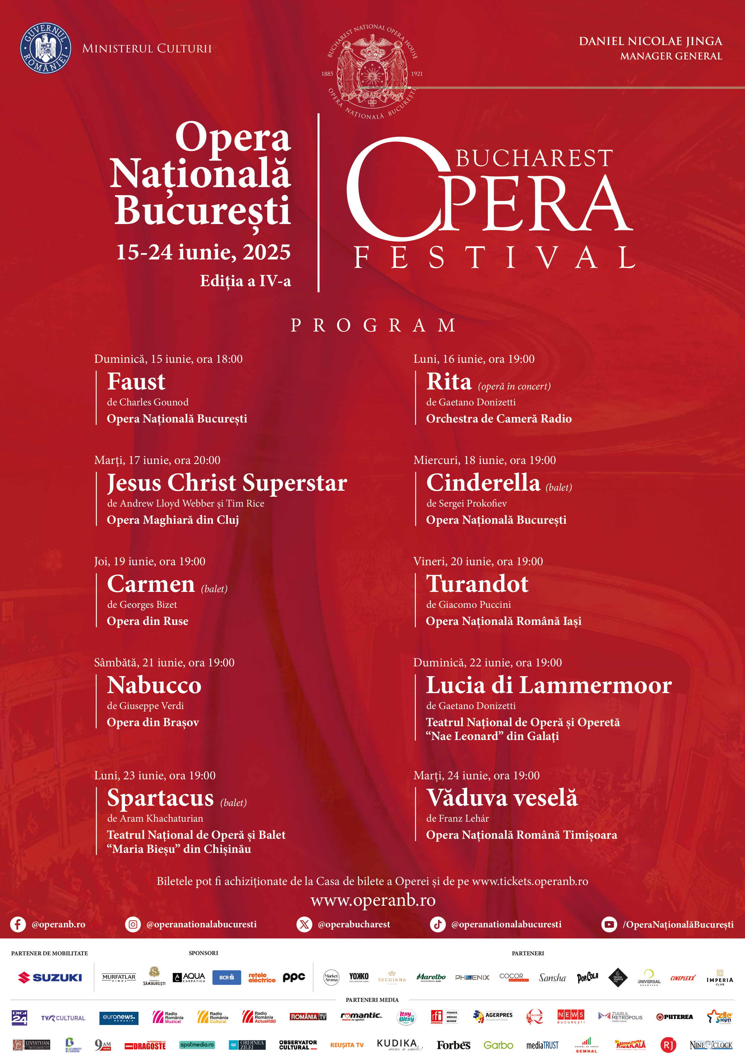 Bucharest Opera Festival, la cea de-a patra ediție, între 15 și 24 iunie, pe scena ONB