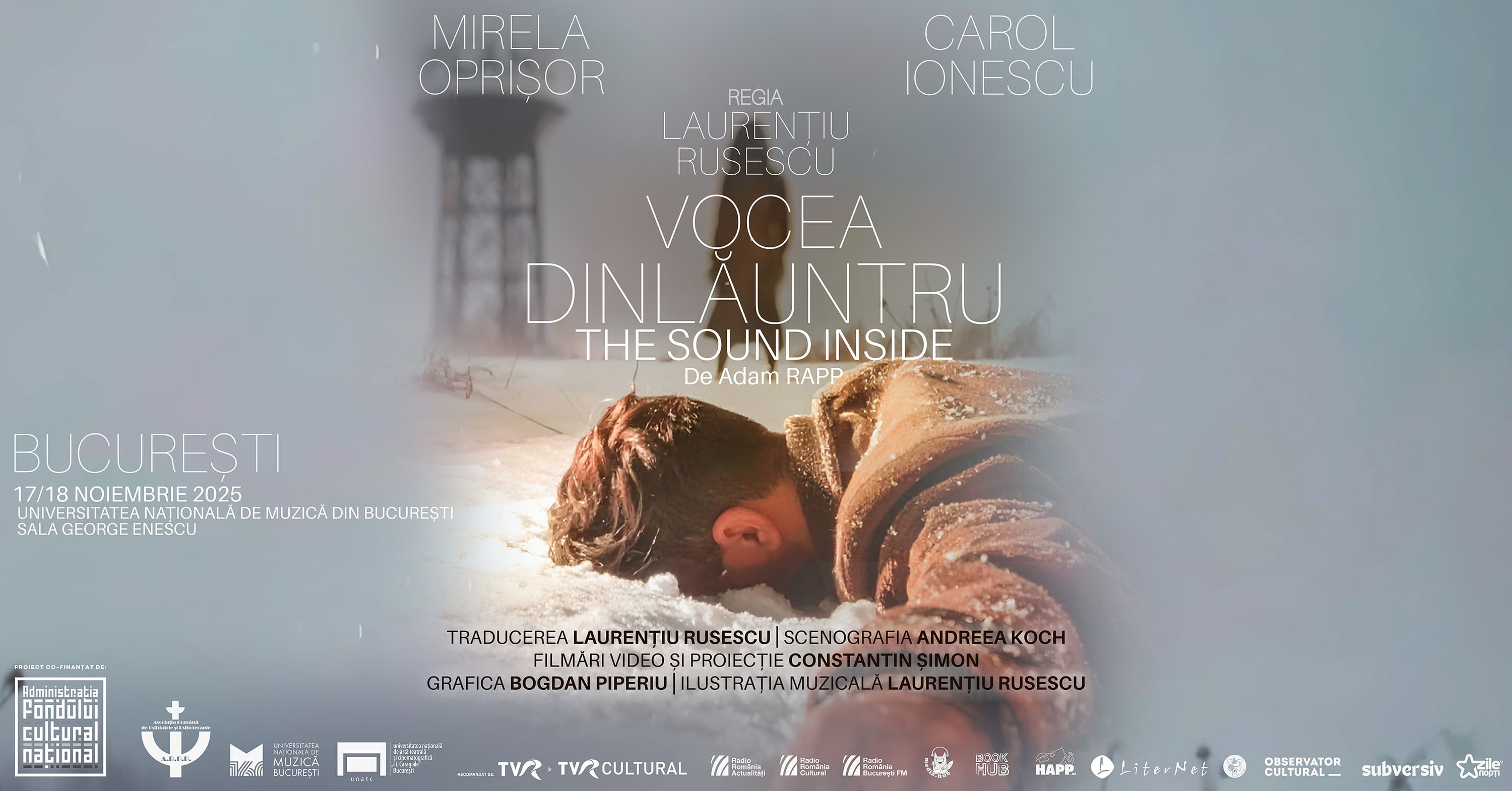 „Vocea dinlăuntru” la București. Sănătatea mintală în mediul artistic, tema spectacolului regizat de Laurențiu Rusescu, cu Mirela Oprișor și Carol Ionescu
