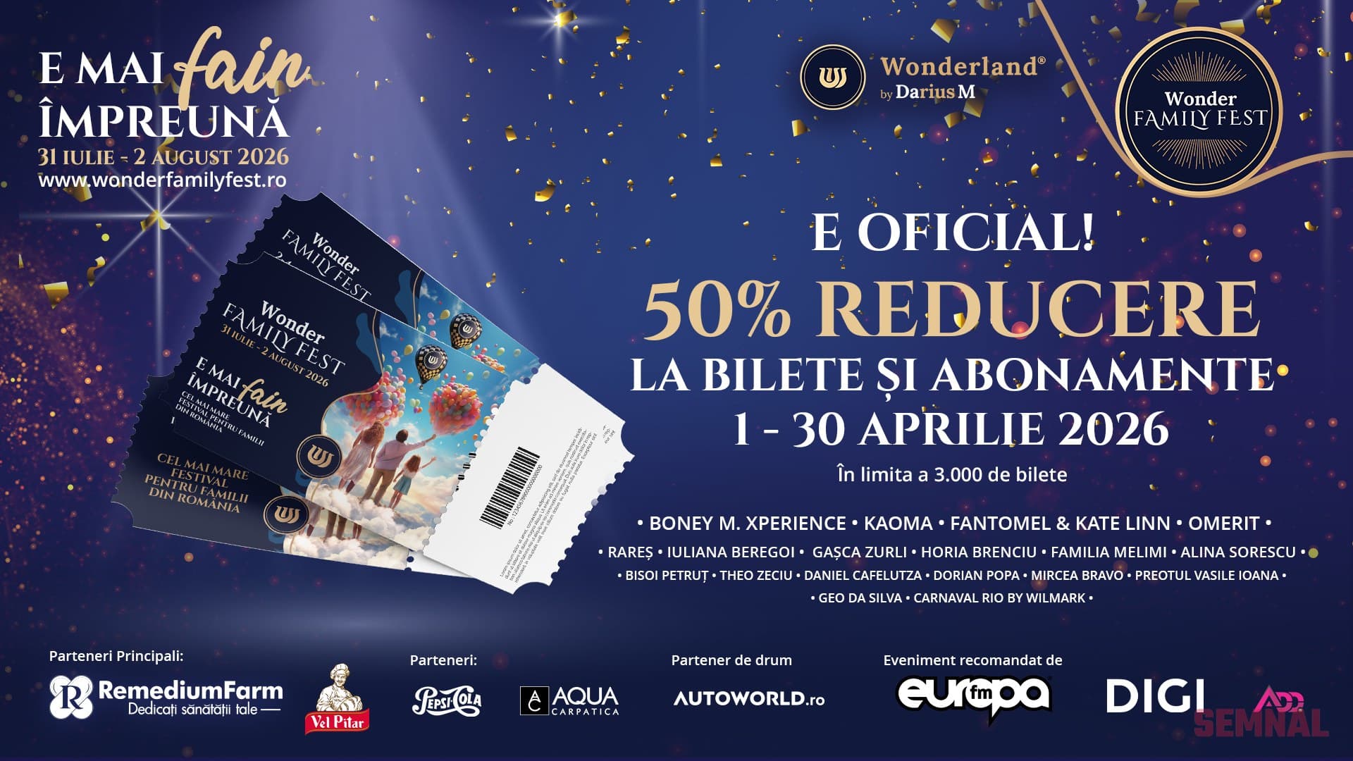 Wonder Family Fest 2026 - 50% reducere la bilete, 1-30 aprilie 2026