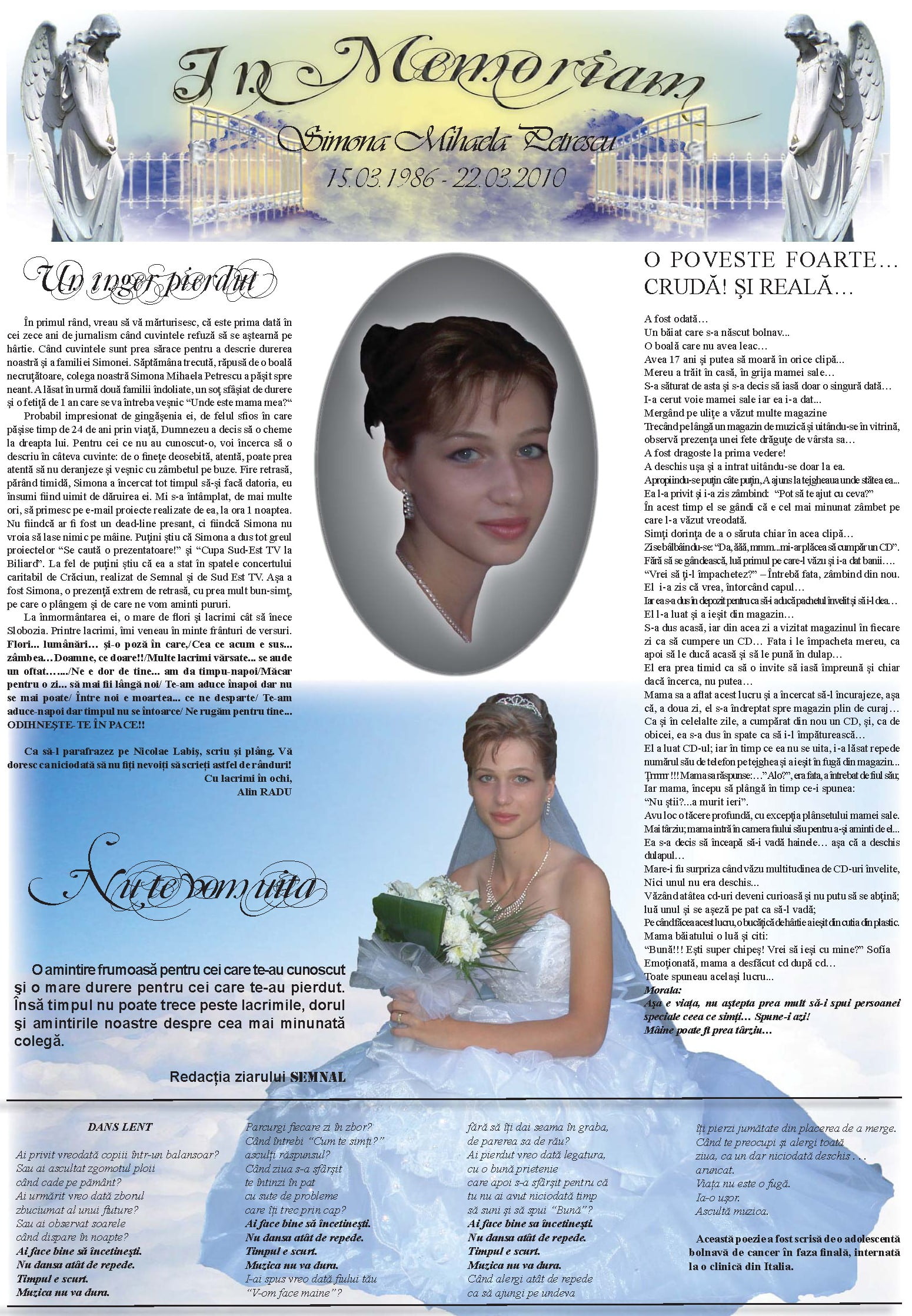 Pagina In memoriam Simona - Ziarul Semnal